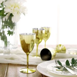 6-Pack Plastic Wine Glasses 8oz Metallic Gold - Stylish Disposable Goblets for Weddings & Special Occasions